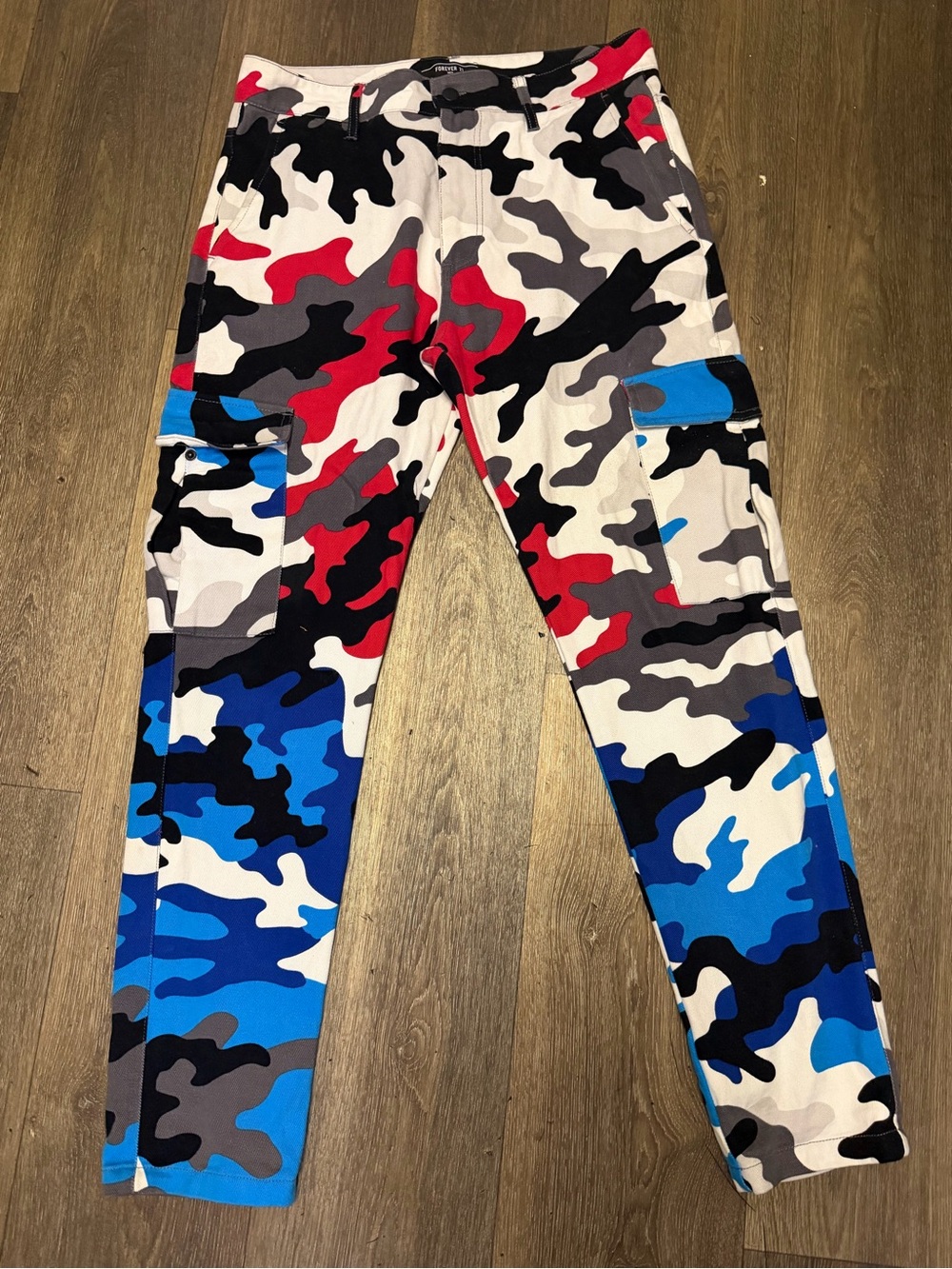 Forever 21 Camo Cargo Shorts - Red, Blue, Black & Gray